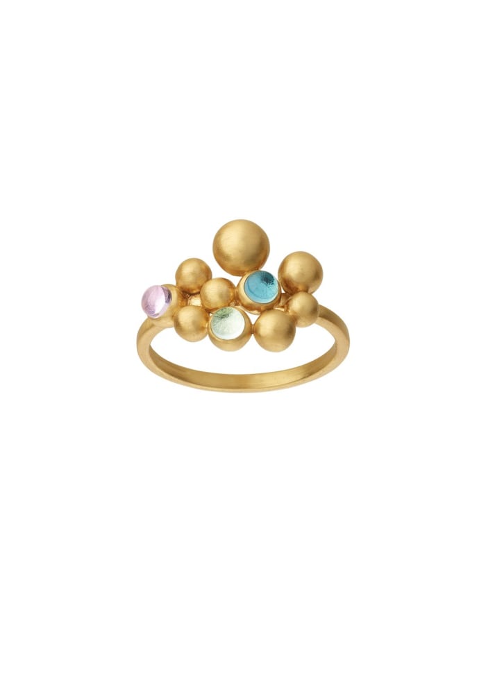 Pebbles Forgyldt Ring m. Farvede Krystaller
