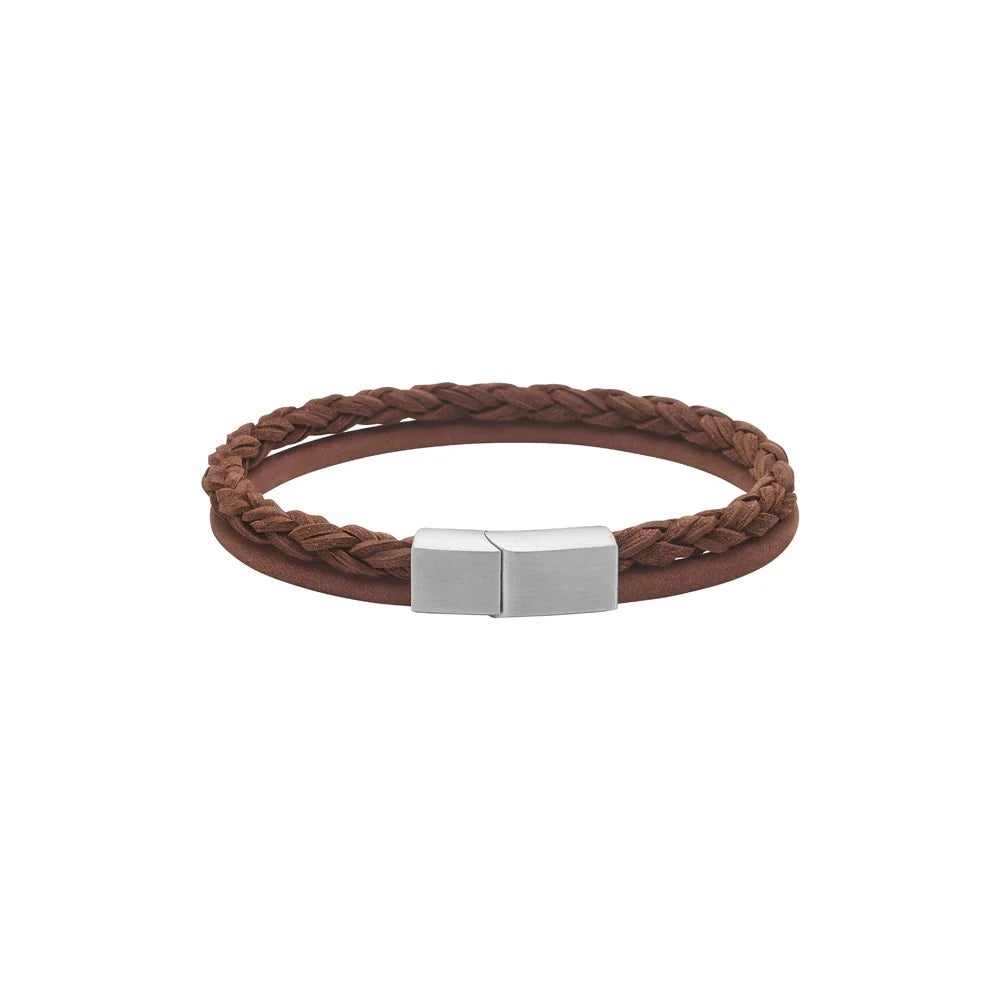 SON læderarmbånd i sort kalveskind med flettet detalje og stållås