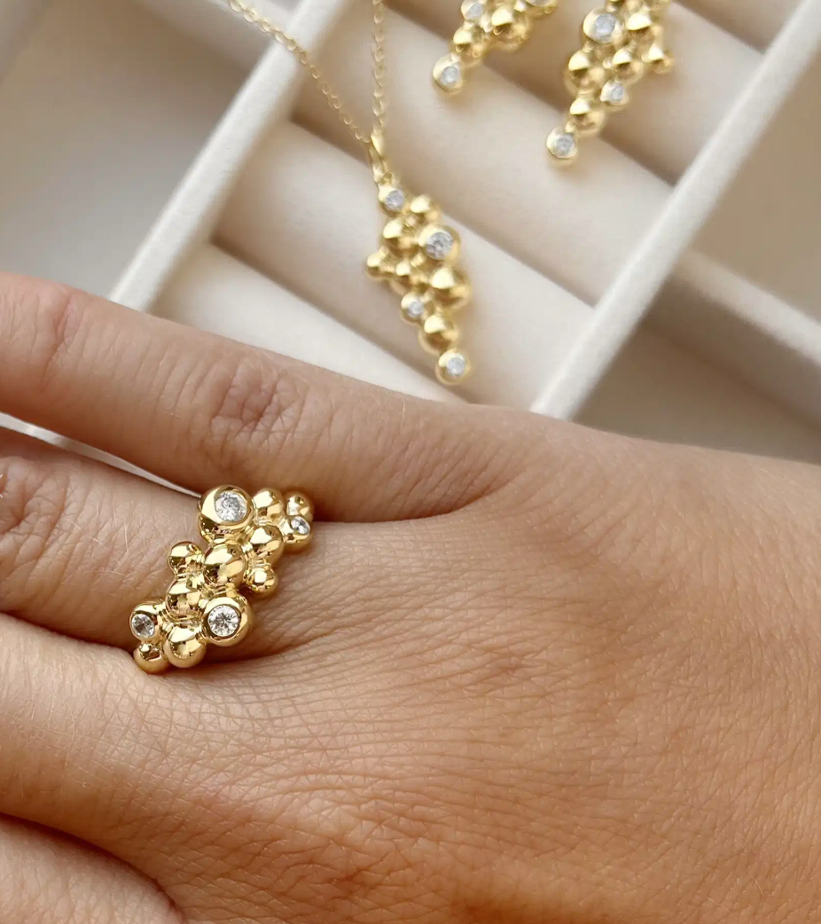 Ring kugler cubic zir. sølv forgyldt