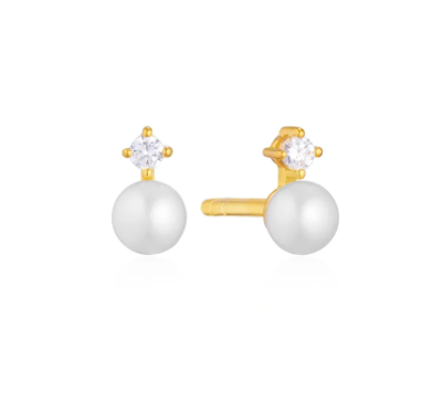 ØRERINGE ADRIA UNO PICCOLO - MED HVID ZIRKON OG FERSKVANDSPERLE.