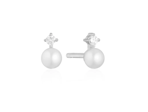 ØRERINGE ADRIA UNO PICCOLO - MED HVID ZIRKON OG FERSKVANDSPERLE.