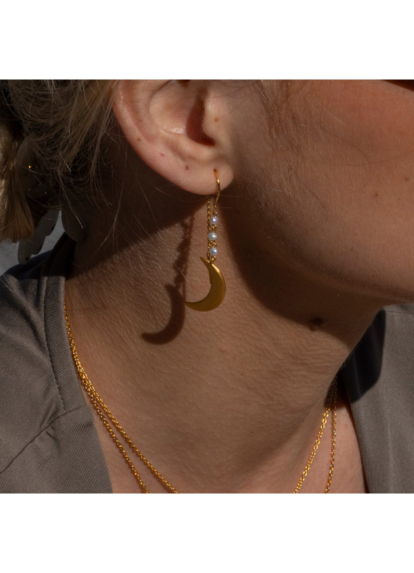 Summer Moon Forgyldte Øreringe m/Perler