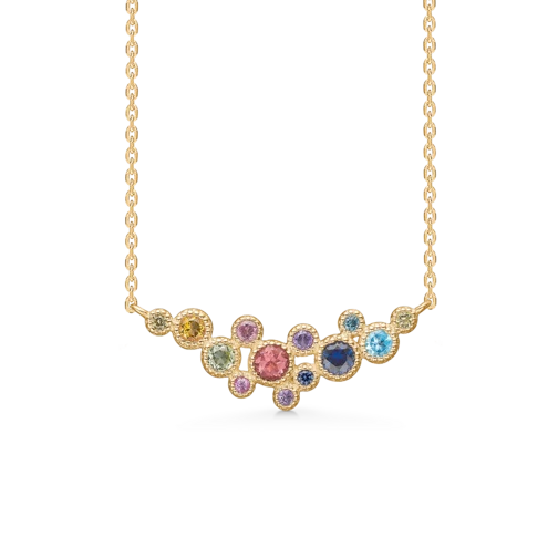 LUXURY RAINBOW halskæde i 14 kt. guld m. ædelsten