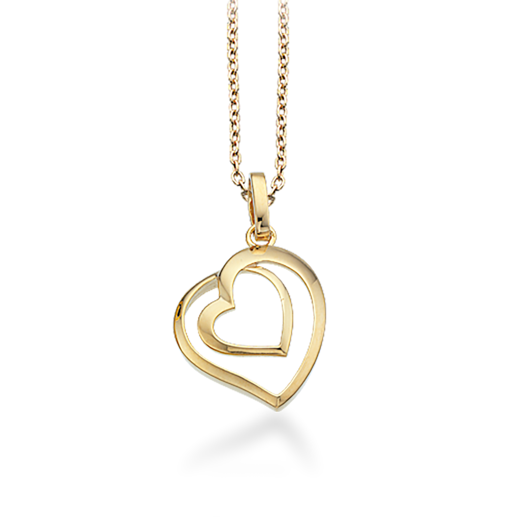 8 kt. Hjerte vedhæng incl. forgyldt kæde
