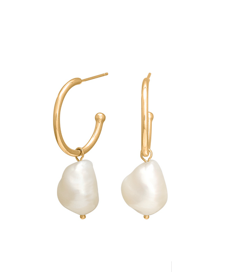 Forgyldt sølv creoler, baroque ferskvandsperler, 35mm - Sct. Mathias Ure & Guld