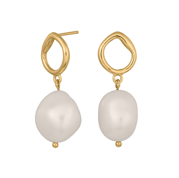 Forgyldte sølv ørehængere, baroque ferskvandsperler, 20 mm. - Sct. Mathias Ure & Guld