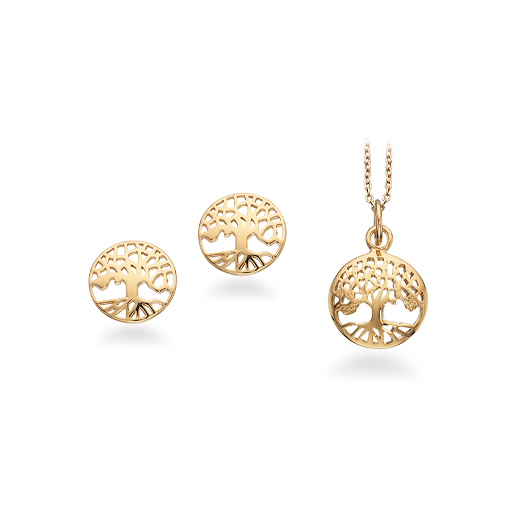 Livets træ smykkesæt, forgyldt