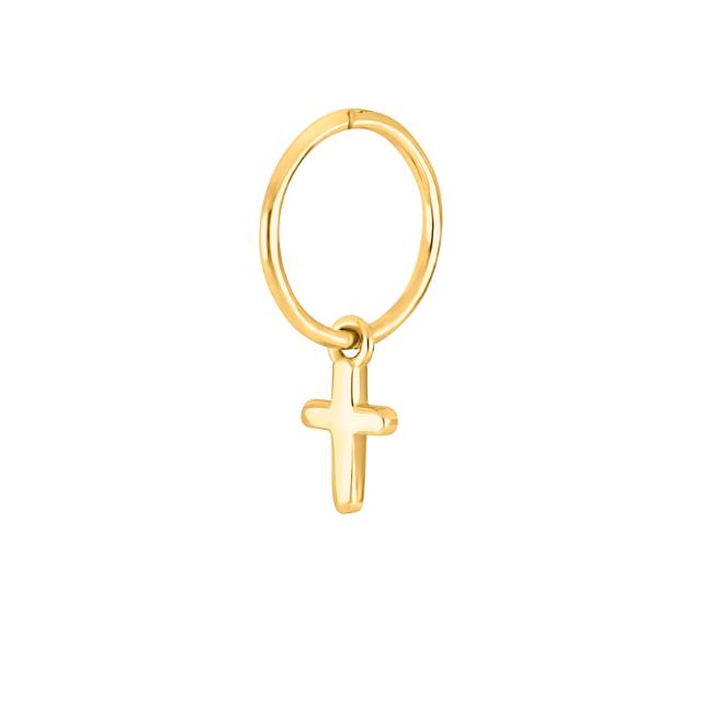 SON stål creol i guld med kors