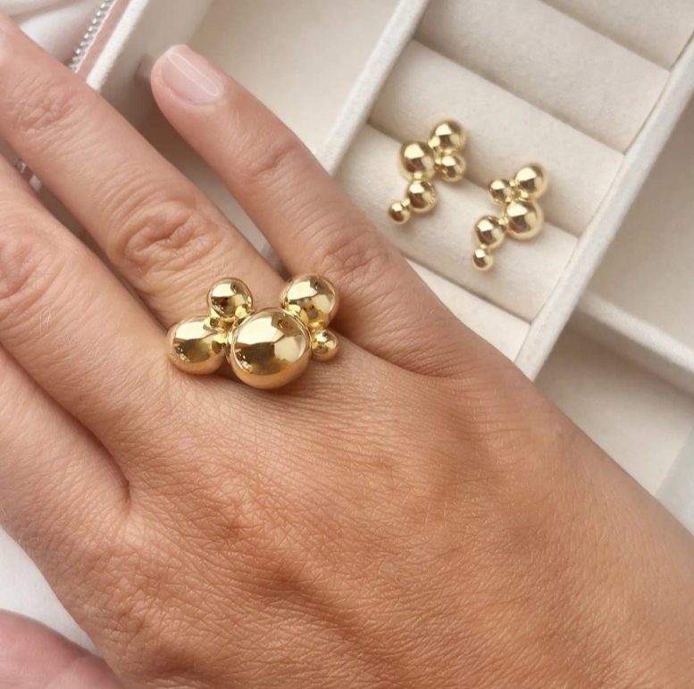 Ring kugler forgyldt sølv