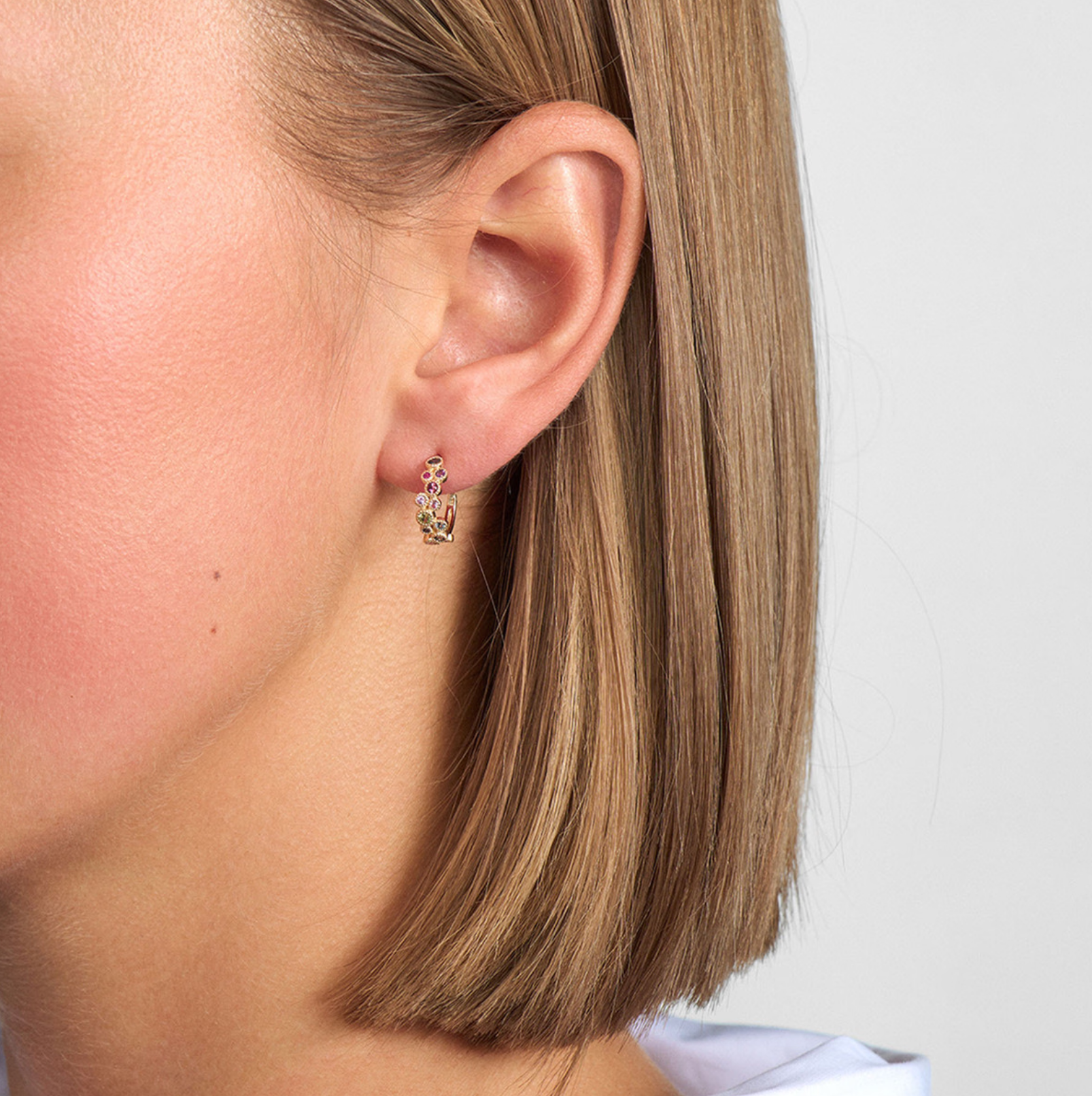 LUXURY RAINBOW 14 kt. guld øreringe m. ædelsten Petite