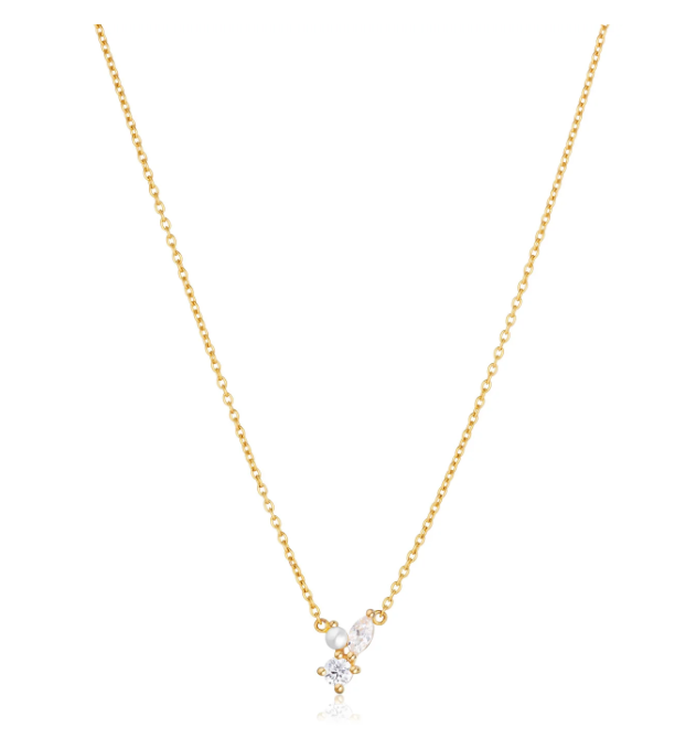 HALSKÆDE ADRIA TRE PICCOLO - MED FERSKVANDSPERLE OG HVIDE ZIRKONER.