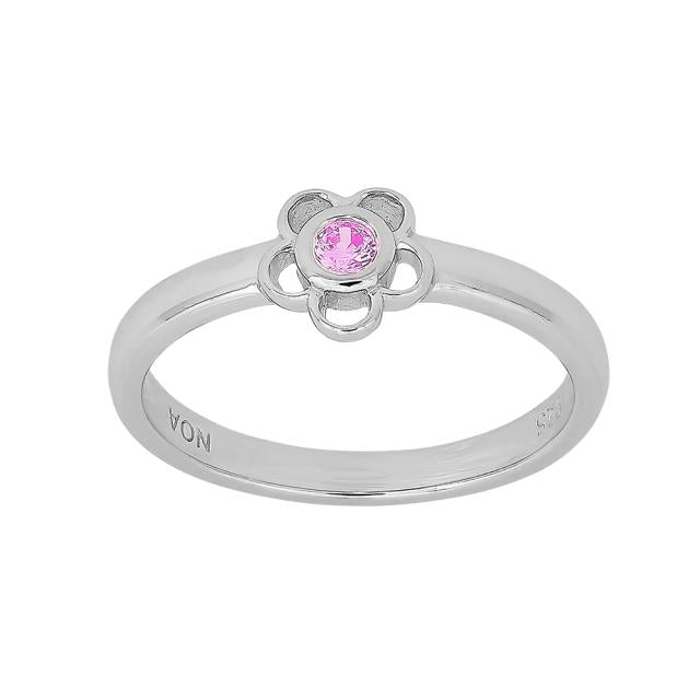 Rhod. sølvbørnering blomst m/lyserød sten