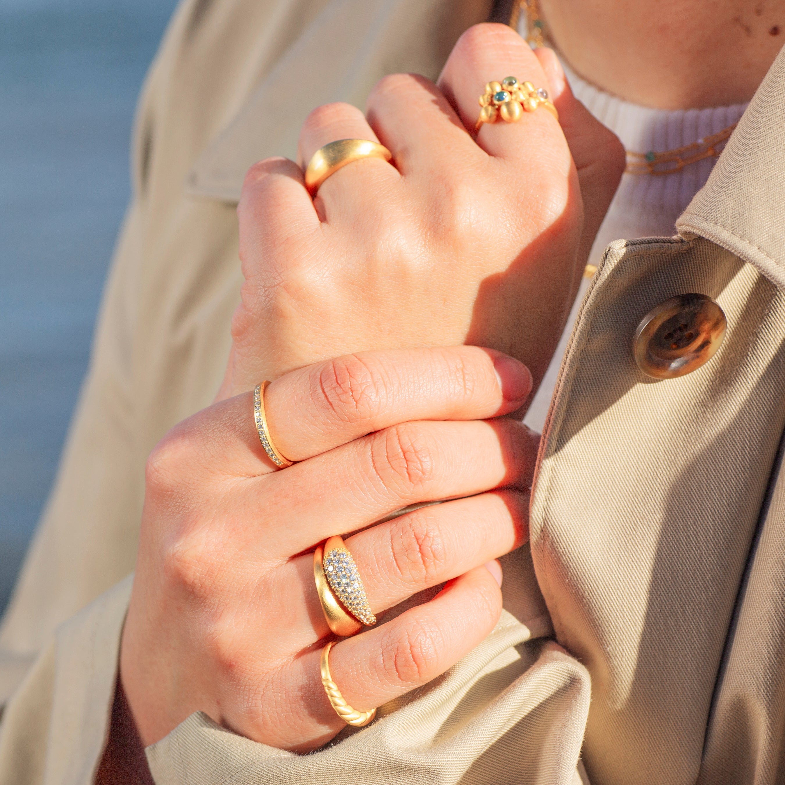 Ocean Flow ring sparkle, forgyldt