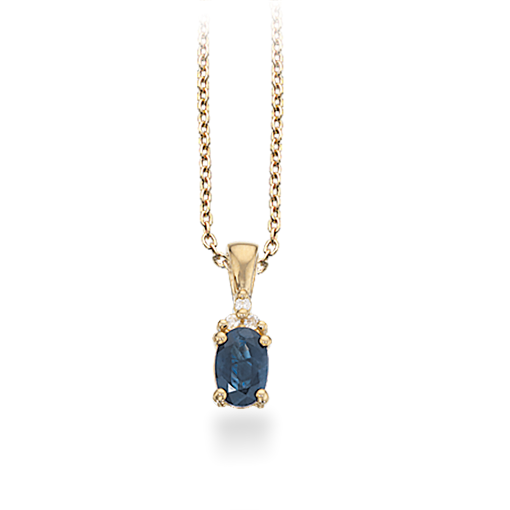 14 kt. guld vedhæng med safir og diamant
