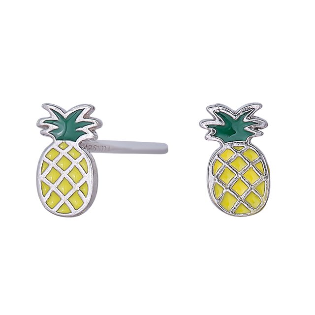 Rhod. sølvørestikker ananas m/emalje