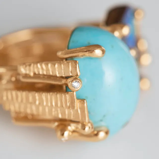 Boho dobbelt ring, turkis og mørk opal A2923-401