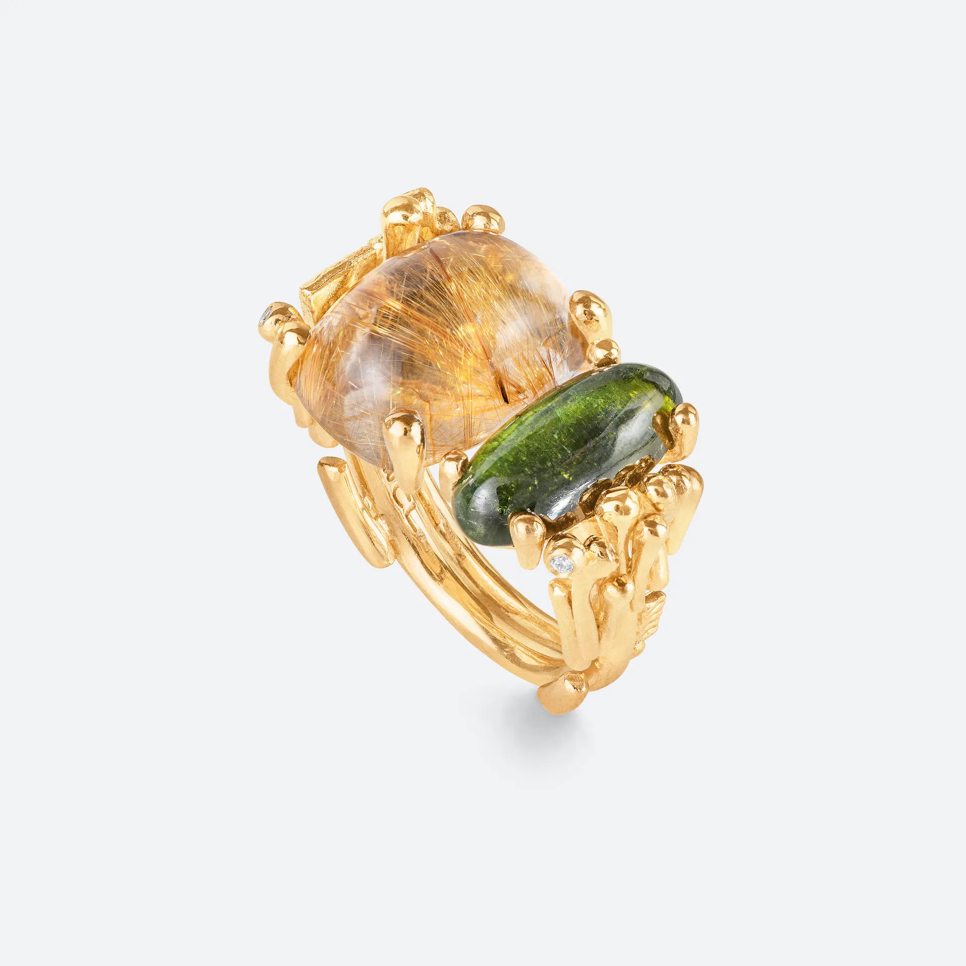 Boho doobelt ring, rutilkvarts og tumalin A2925-401