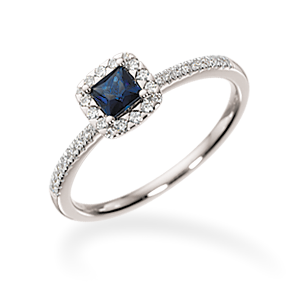 14 kt. Guldring med safir og diamanter