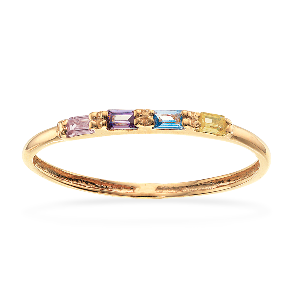 RING BAGUETTE MULITCOLOR CUBIC ZIR. 8 KT.