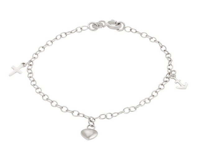 Rhodineret sølv armbånd, tro, håb &amp; kærlighed - Sct. Mathias Ure & Guld