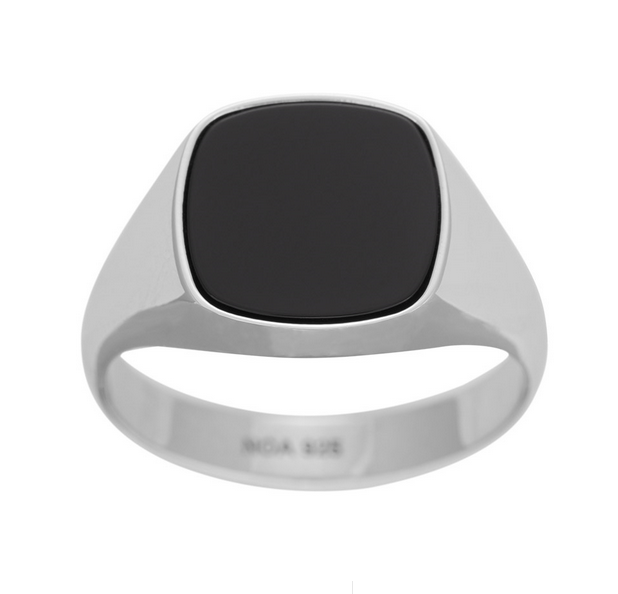 Rhodineret sølv herrering med sort onyx - Sct. Mathias Ure & Guld